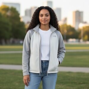 The North Face Jacket Womens XL Gray White Fleece Lined Outdoor Hiking Full Zip